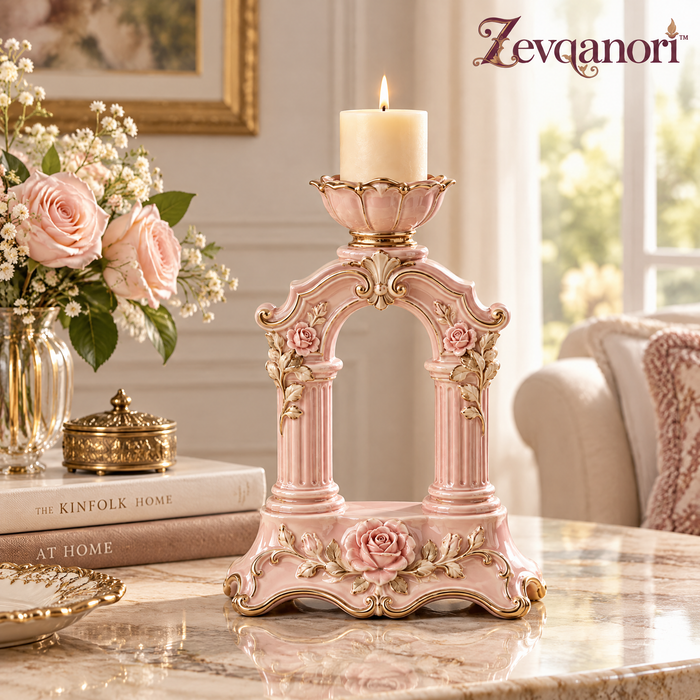Zevqanori™ Blush Rose Arch Pillar Candle Holder