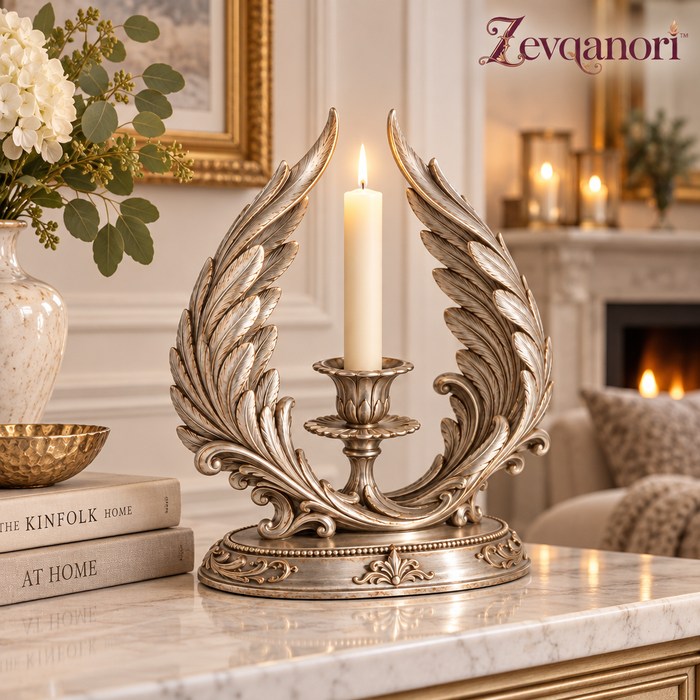 Zevqanori™ Silver-Tone Wing Taper Candle Holder