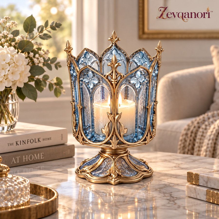 Zevqanori™ Blue Cathedral Candle Lantern