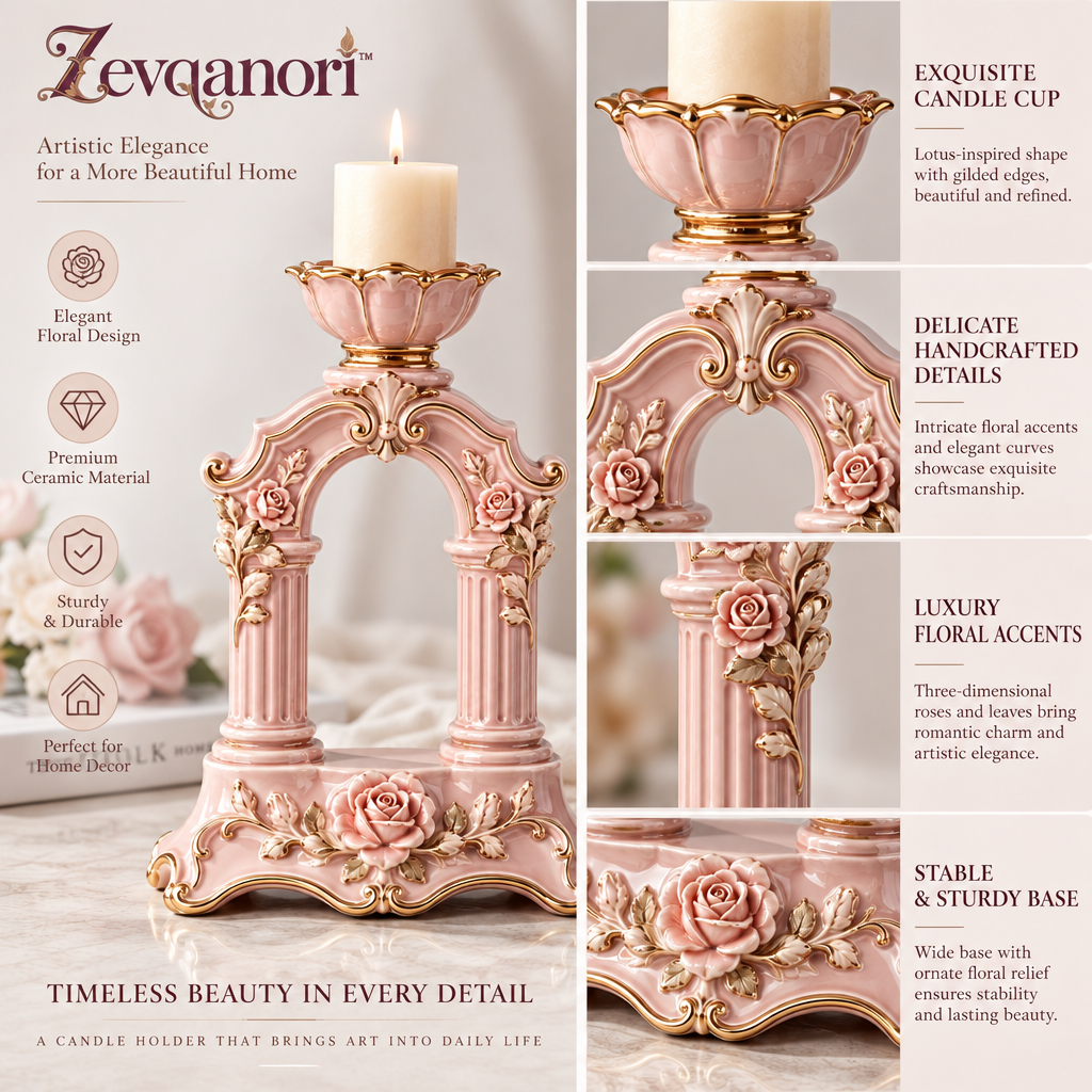 Zevqanori™ Blush Rose Arch Pillar Candle Holder