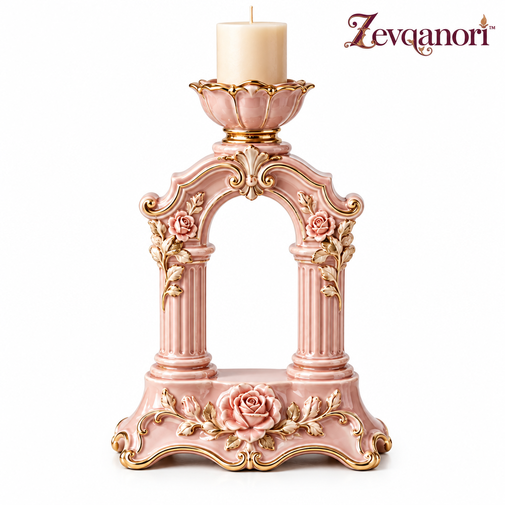 Zevqanori™ Blush Rose Arch Pillar Candle Holder