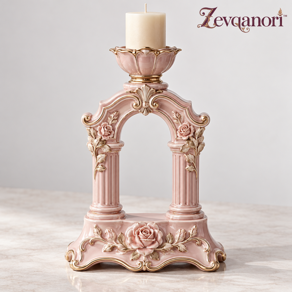 Zevqanori™ Blush Rose Arch Pillar Candle Holder