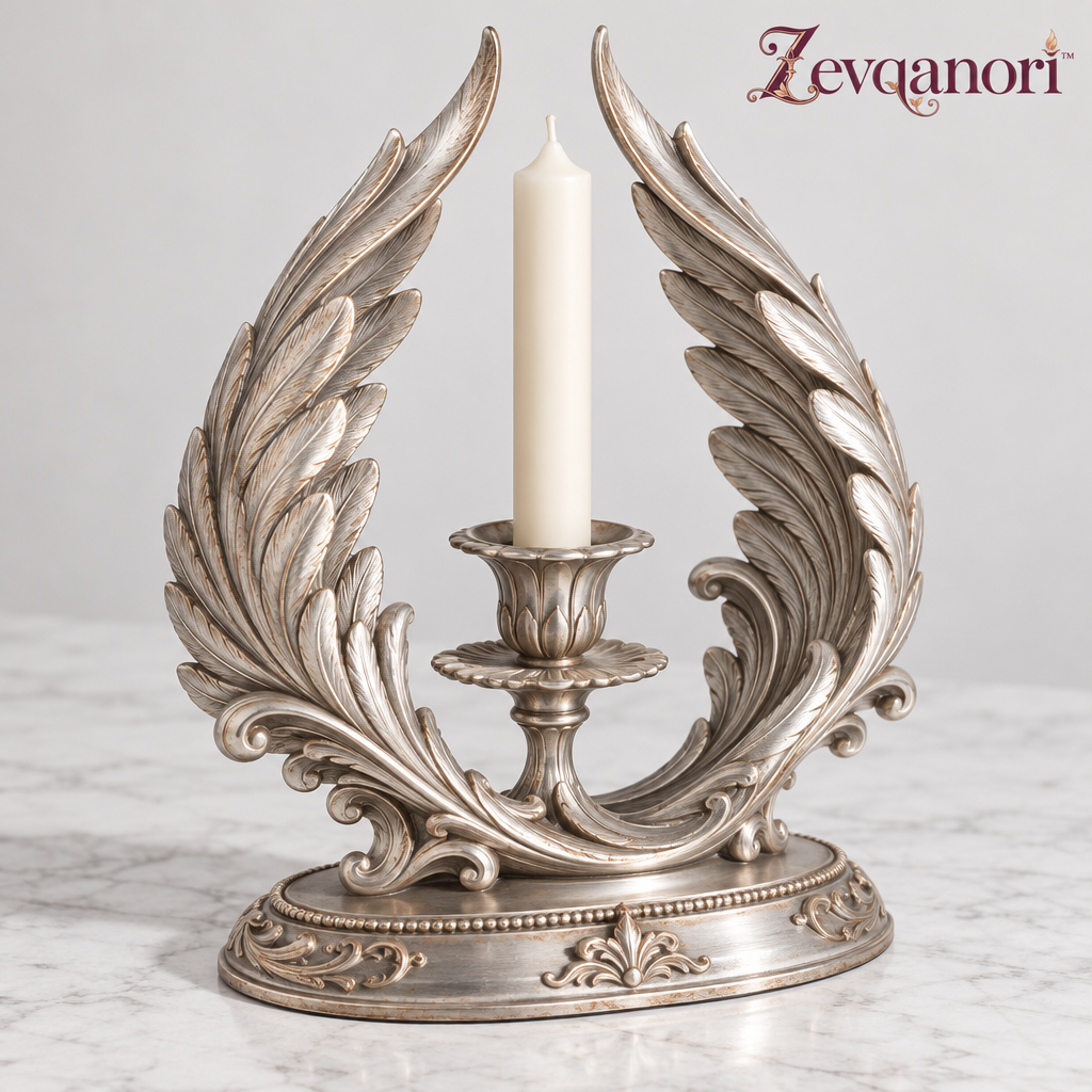 Zevqanori™ Silver-Tone Wing Taper Candle Holder