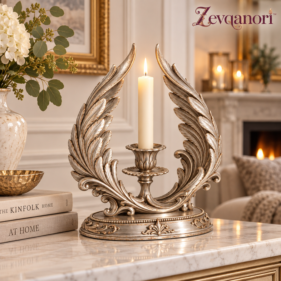Zevqanori™ Silver-Tone Wing Taper Candle Holder