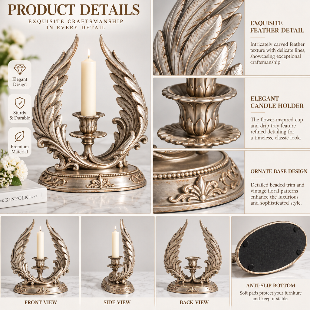 Zevqanori™ Silver-Tone Wing Taper Candle Holder