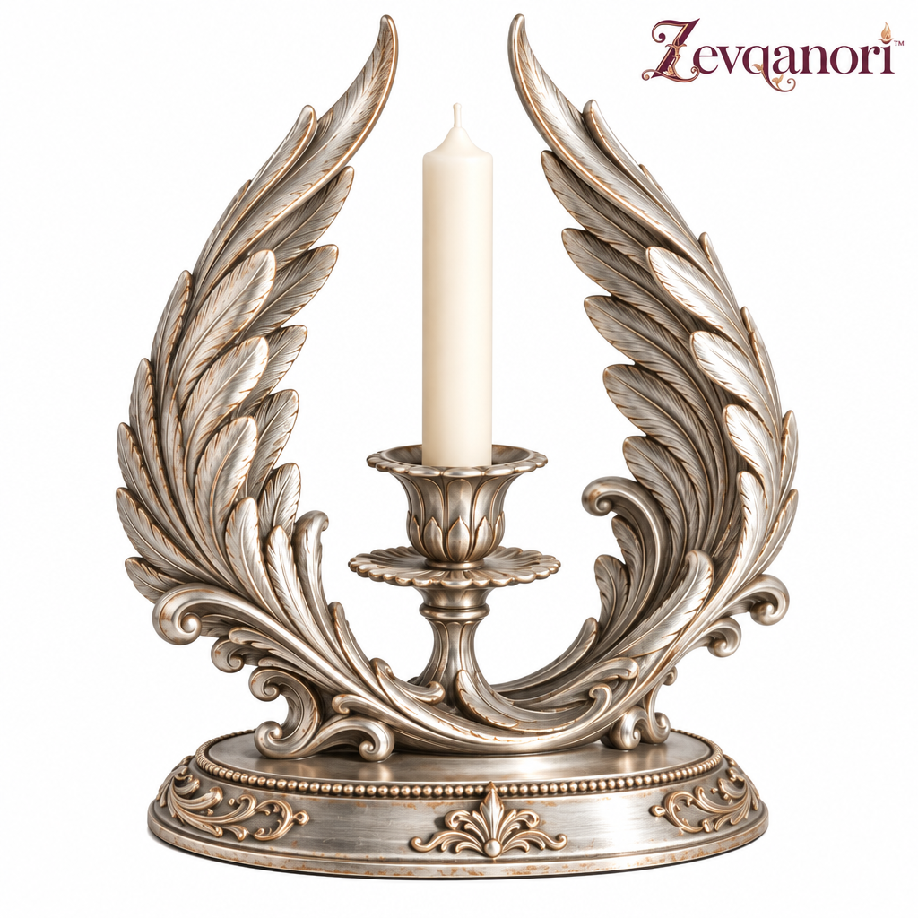 Zevqanori™ Silver-Tone Wing Taper Candle Holder