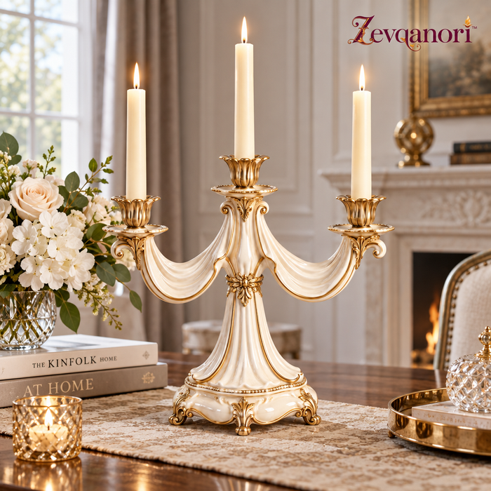 Zevqanori™ Ivory Drape Three-Arm Candelabra