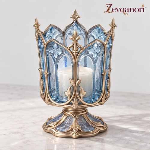 Zevqanori™ Blue Cathedral Candle Lantern