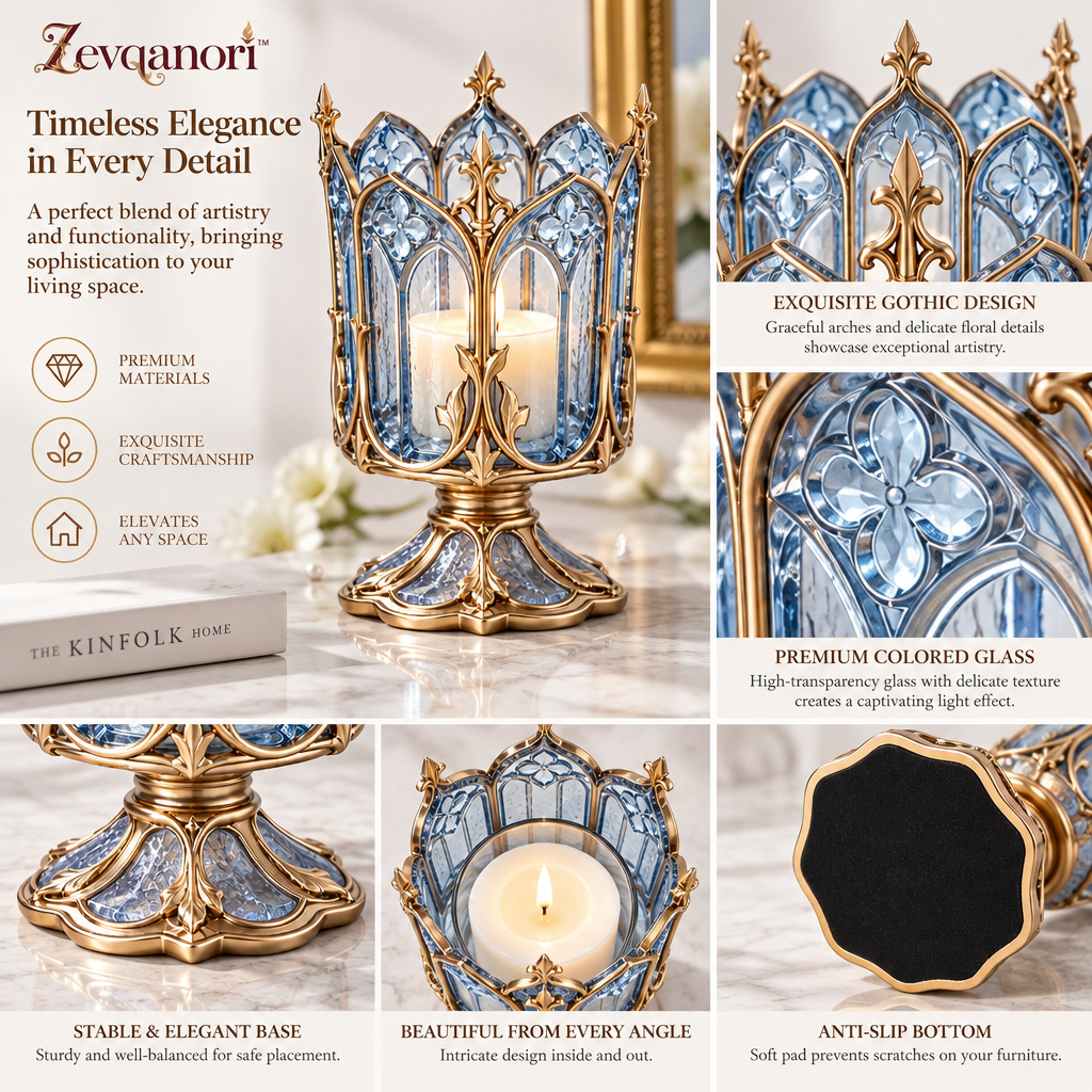 Zevqanori™ Blue Cathedral Candle Lantern