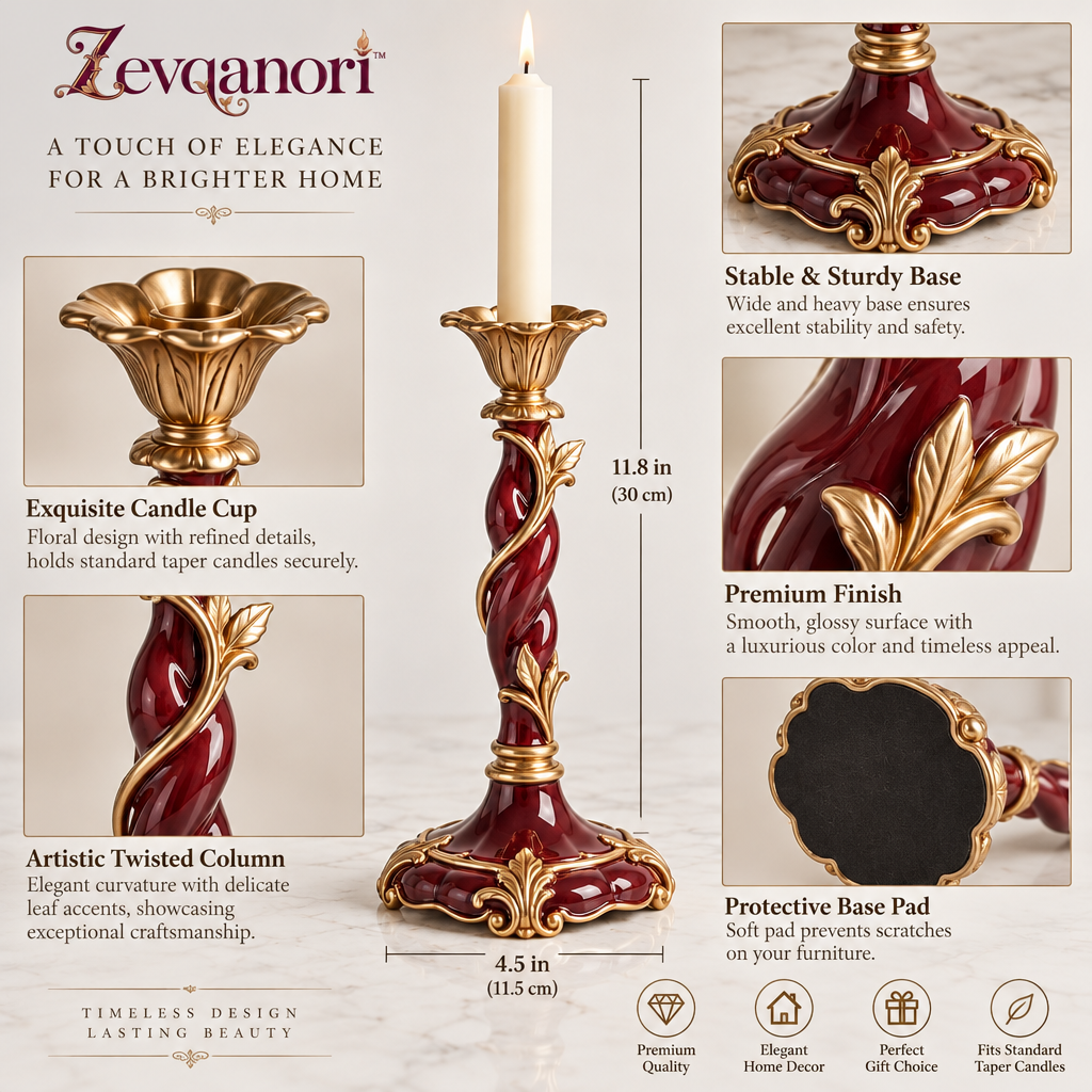 Zevqanori™ Burgundy Vine Taper Candlestick