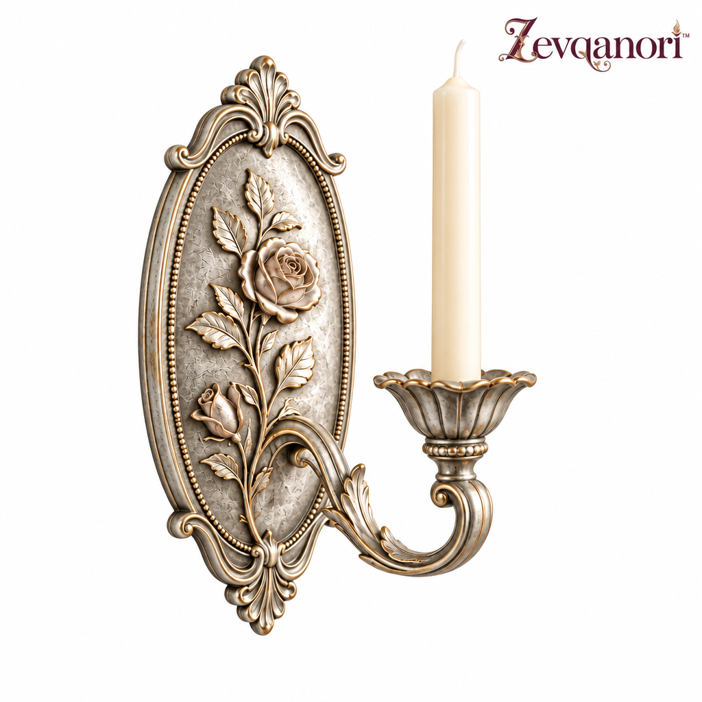 Zevqanori™ Silver-Tone Rose Wall Candle Sconce