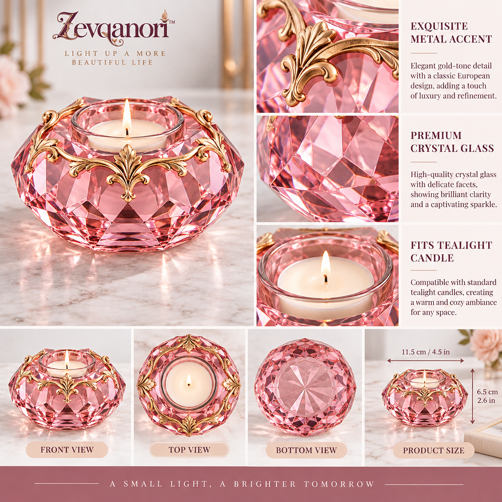Zevqanori™ Pink Faceted Tealight Holder