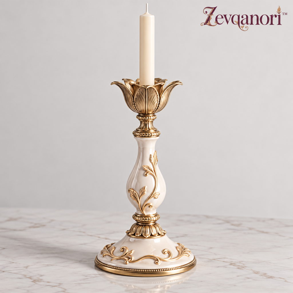 Zevqanori™ Ivory Scroll Taper Candlestick