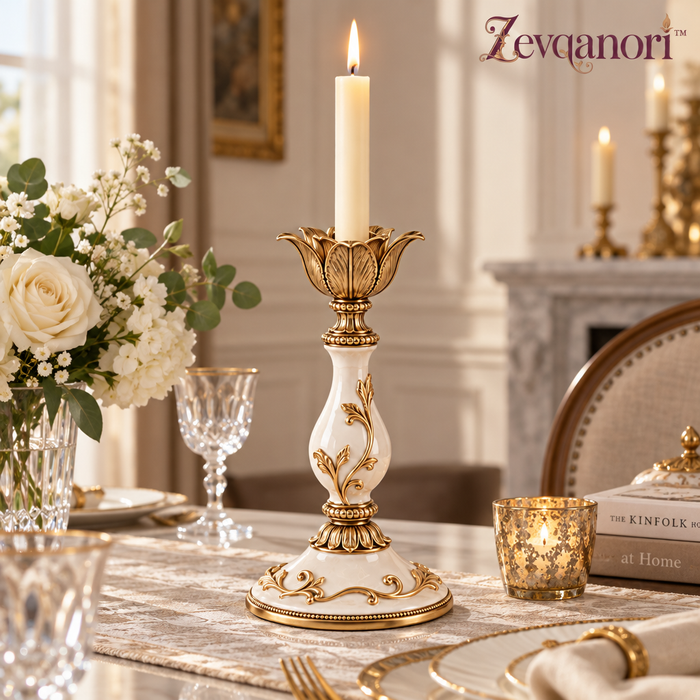Zevqanori™ Ivory Scroll Taper Candlestick