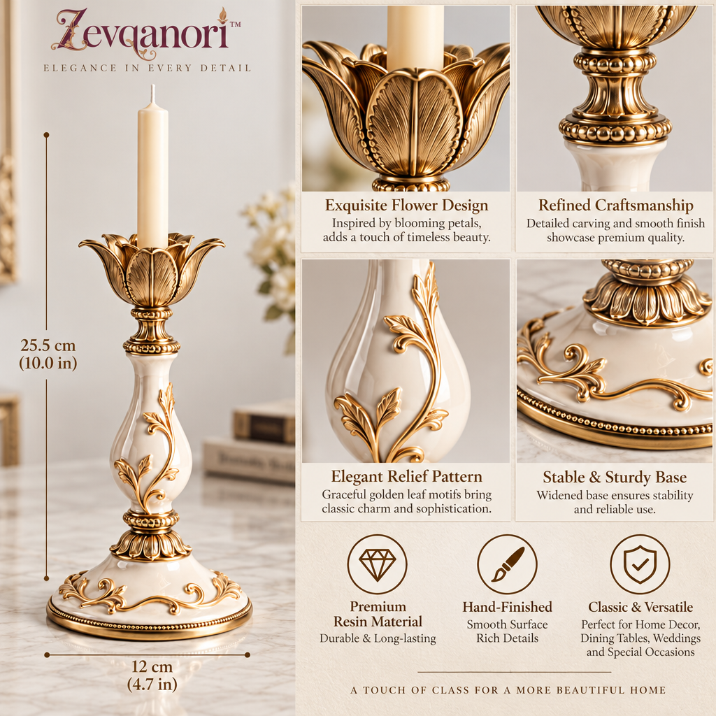 Zevqanori™ Ivory Scroll Taper Candlestick