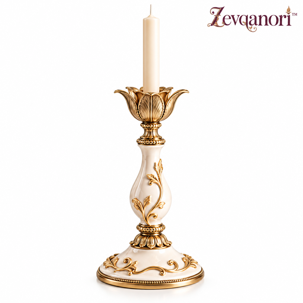 Zevqanori™ Ivory Scroll Taper Candlestick