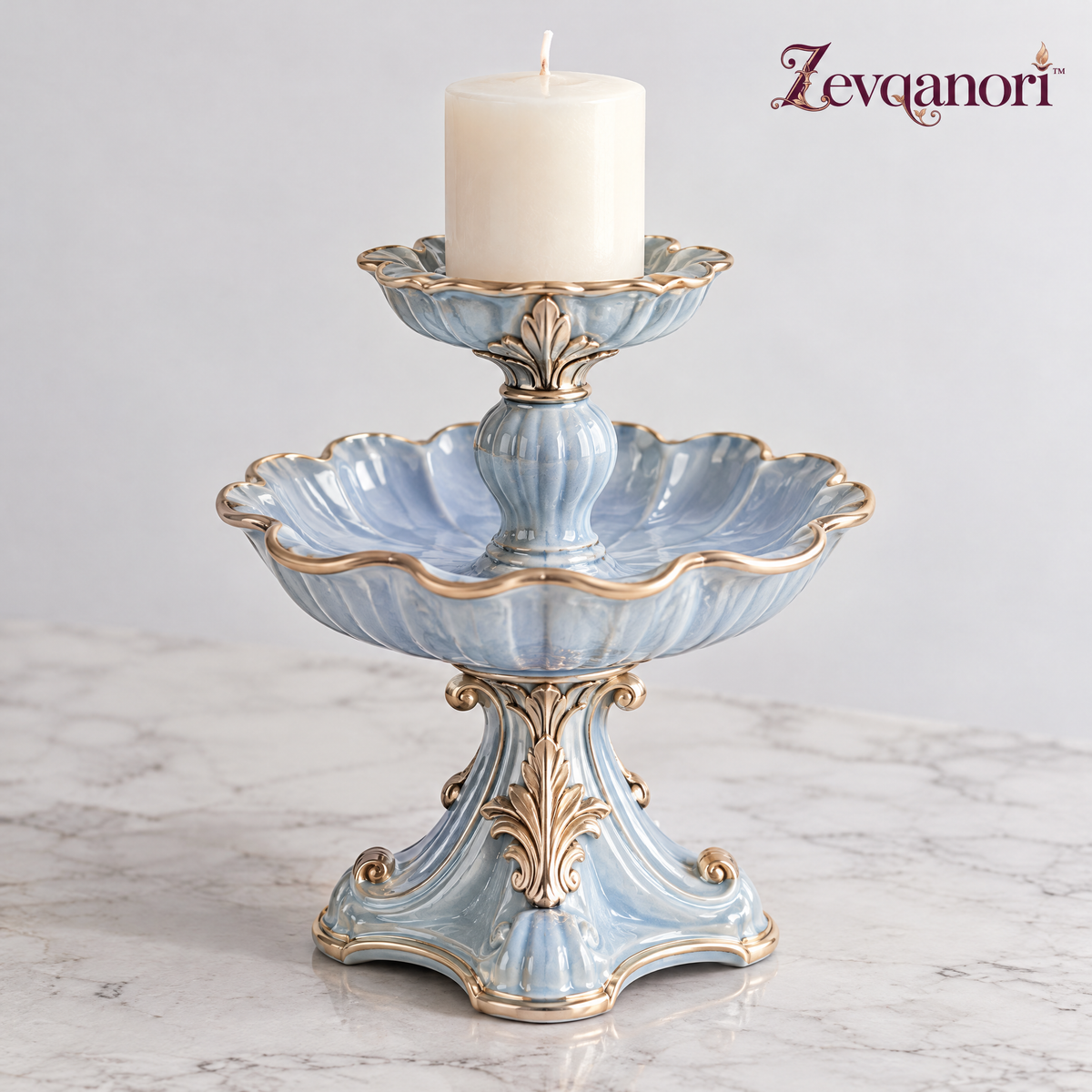 Zevqanori™ Powder Blue Two-Tier Candle Stand