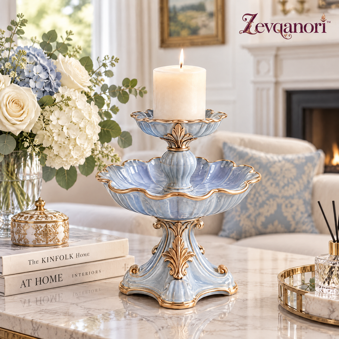 Zevqanori™ Powder Blue Two-Tier Candle Stand