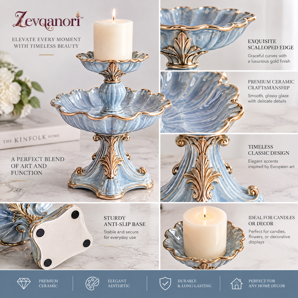 Zevqanori™ Powder Blue Two-Tier Candle Stand