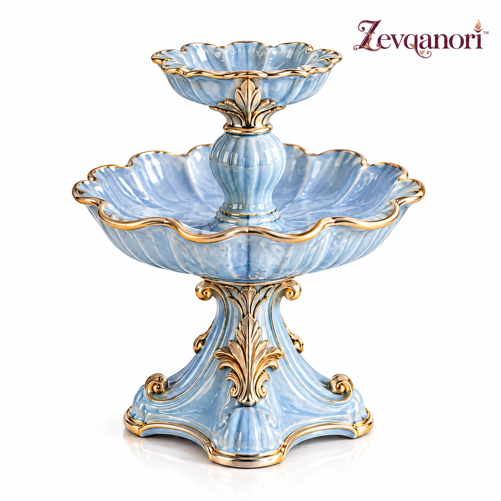 Zevqanori™ Powder Blue Two-Tier Candle Stand