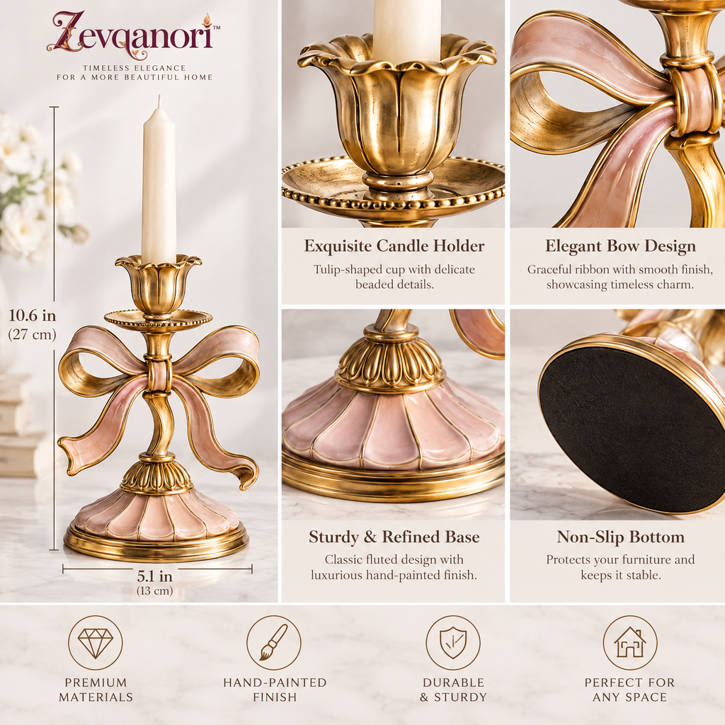 Zevqanori™ Blush Bow Taper Candlestick