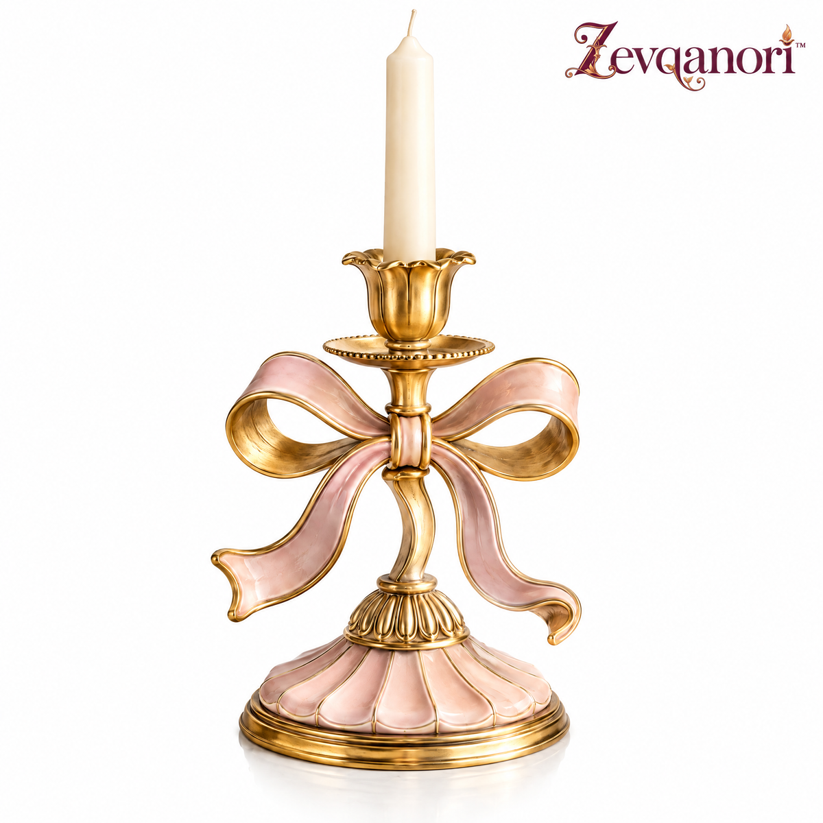 Zevqanori™ Blush Bow Taper Candlestick