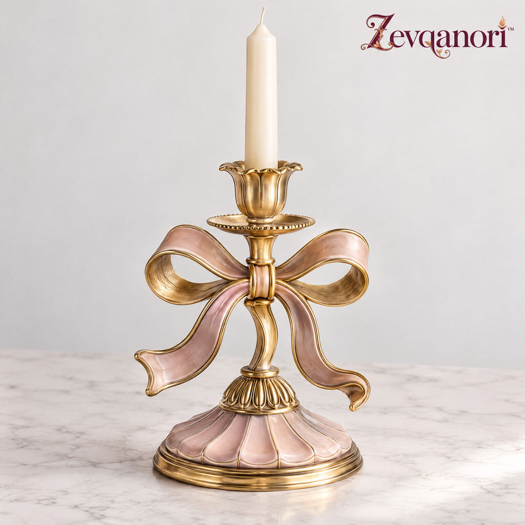 Zevqanori™ Blush Bow Taper Candlestick